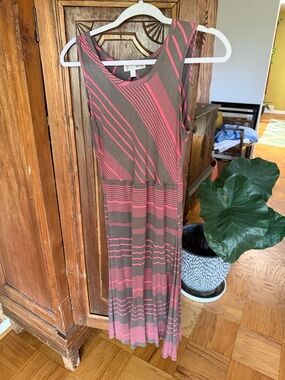 Haani Pink and Brown Striped Sleeveless Maxi Dress